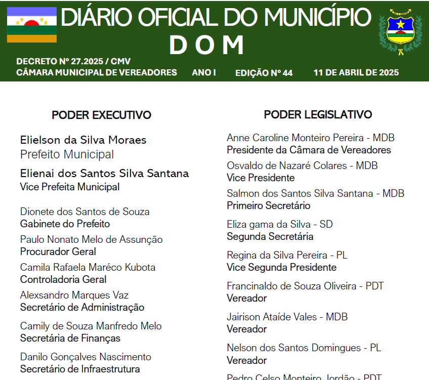 DIÁRIO OFICIAL - EDIÇÃO N° 44 - 11 DE ABRIL DE 2025